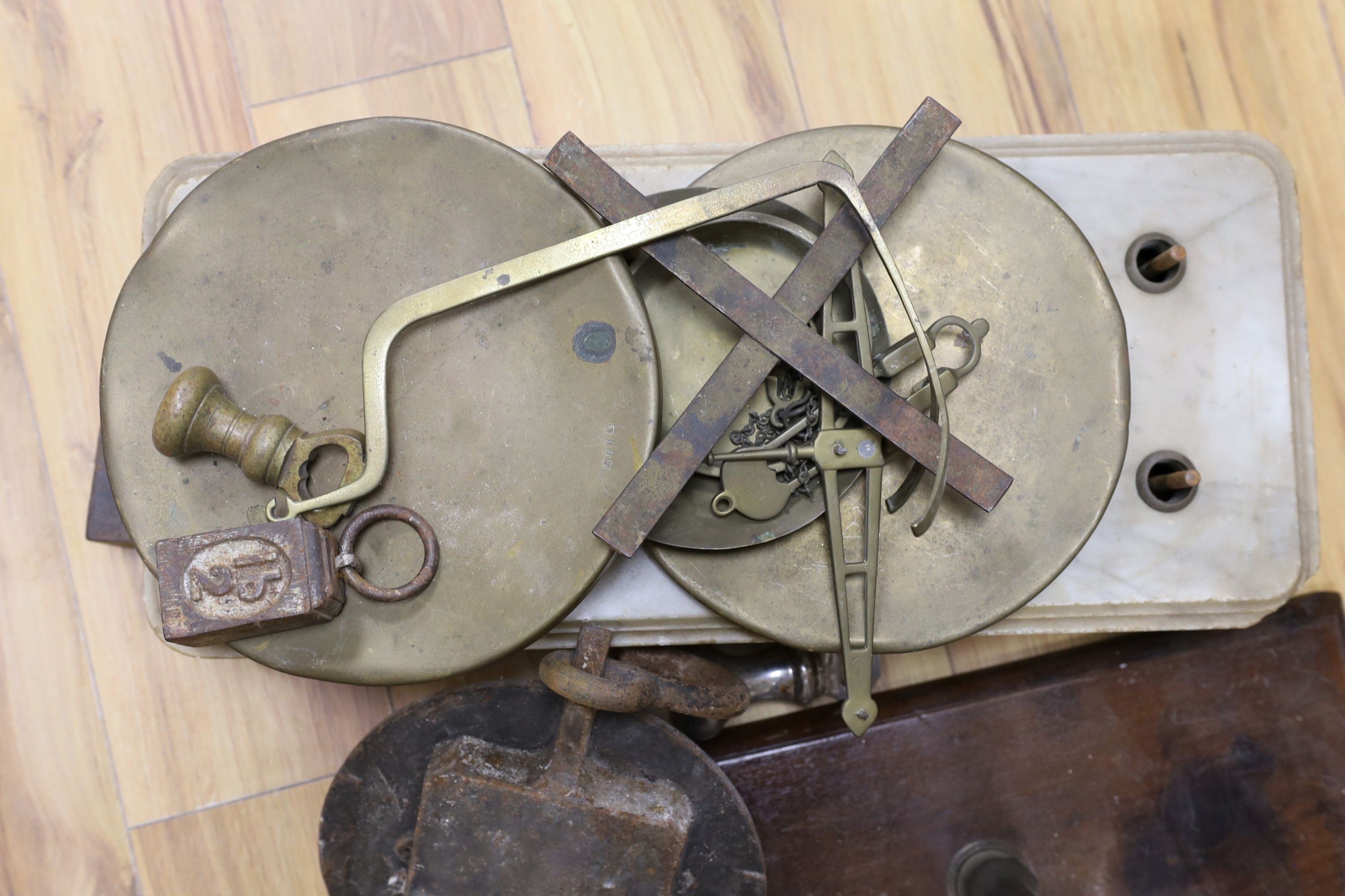A quantity of weighing scales, etc